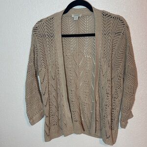 Sundance Tan Open Weave Linen Cotton Neutral Cardigan Size Medium